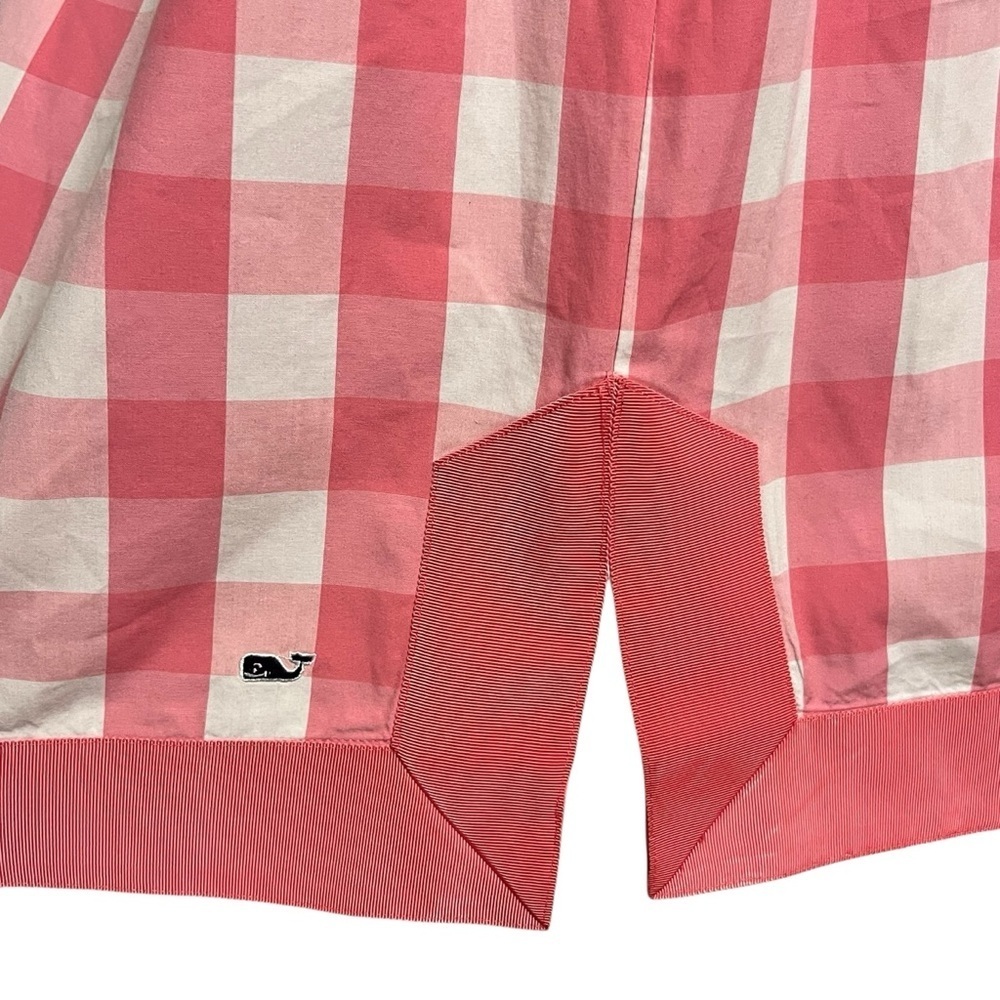Vineyard Vines Pink White Gingham Grosgrain Ribbon Cotton Dress — Size 8 - Picture 9 of 11